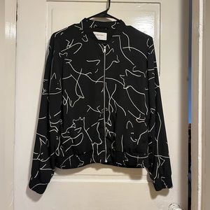 Aritzia Babaton Women Black Fox Print Full Zip Bomber Jacket Size M